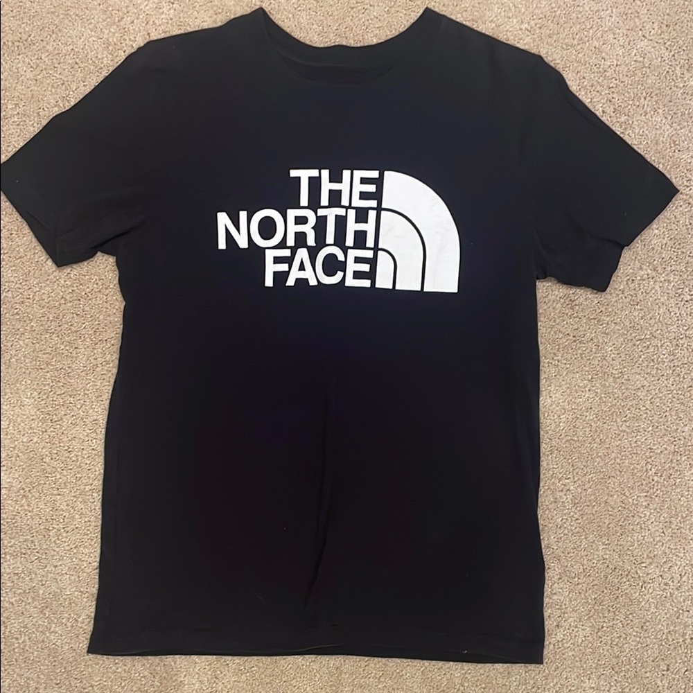 North Face black tshirt with white writing, women’s XS (unisex)